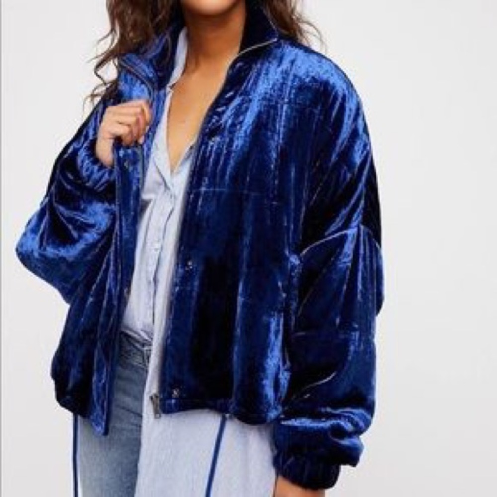 Free people velvet puffer bomber jacket